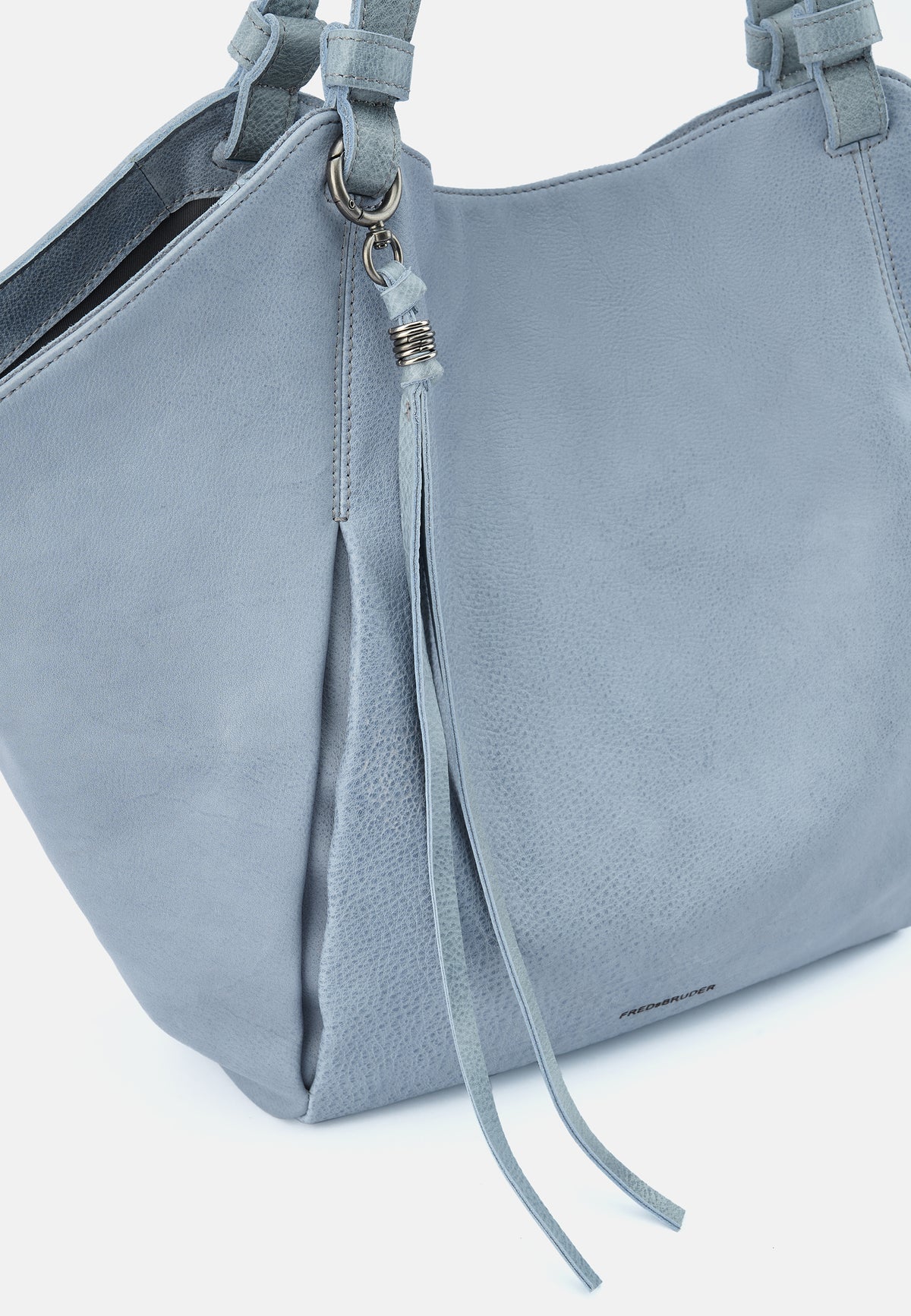 Tulip-Shopper-Tasche in Hellblau mit Reißverschlussfach und Quaste am Schulterriemen