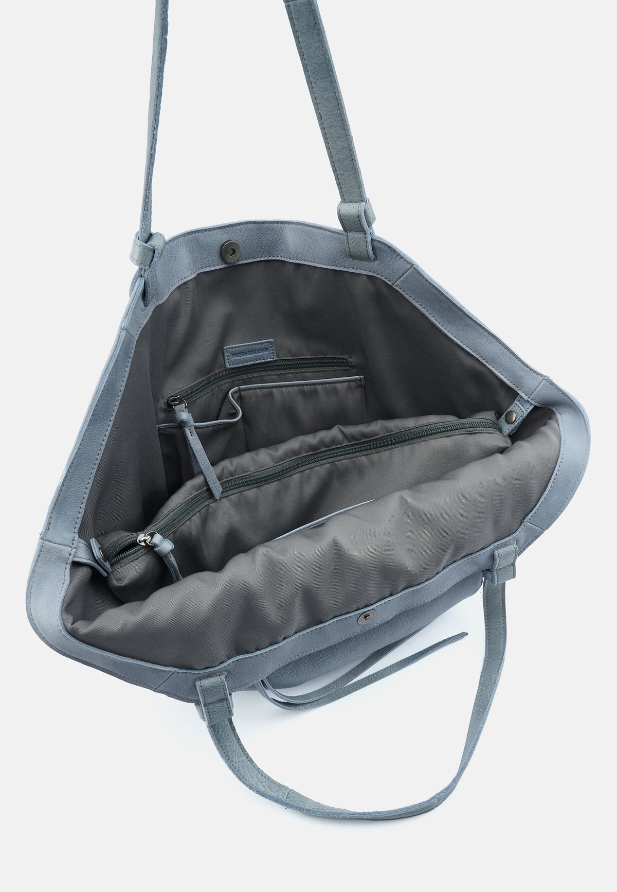 Tulip-Shopper-Tasche innen mit mehreren Fächern, Tragegurte und Metallösen