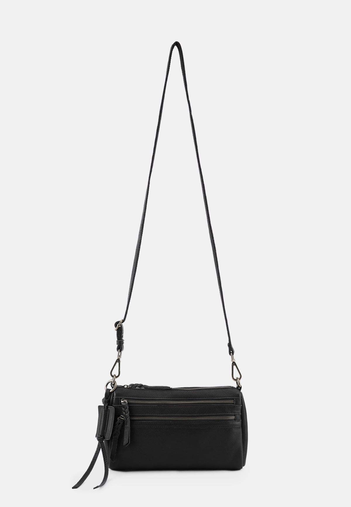 Schwarze Crossbodytasche mit Reißverschluss und verstellbarem Schulterriemen, Frontfach