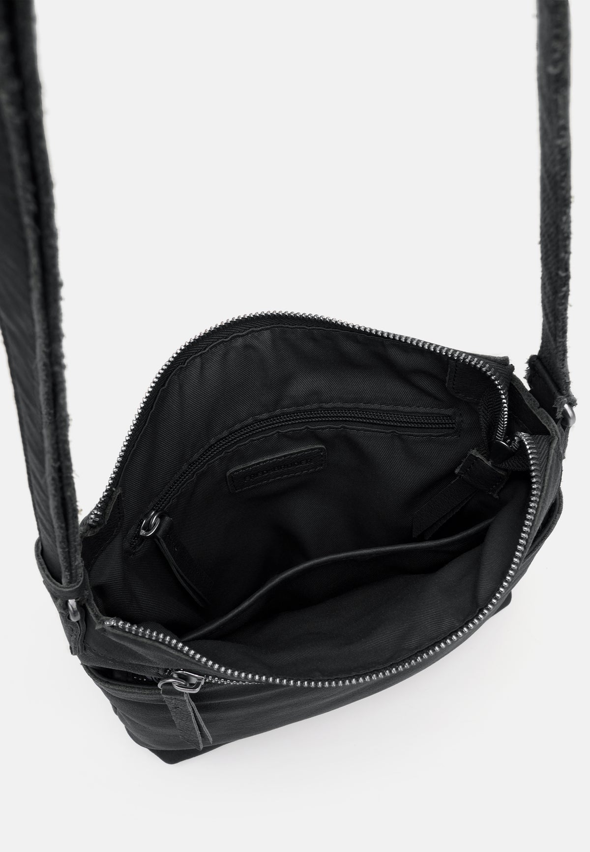 Schwarze Crossbody-Tasche mit Reißverschluss und sichtbarem Innenfach