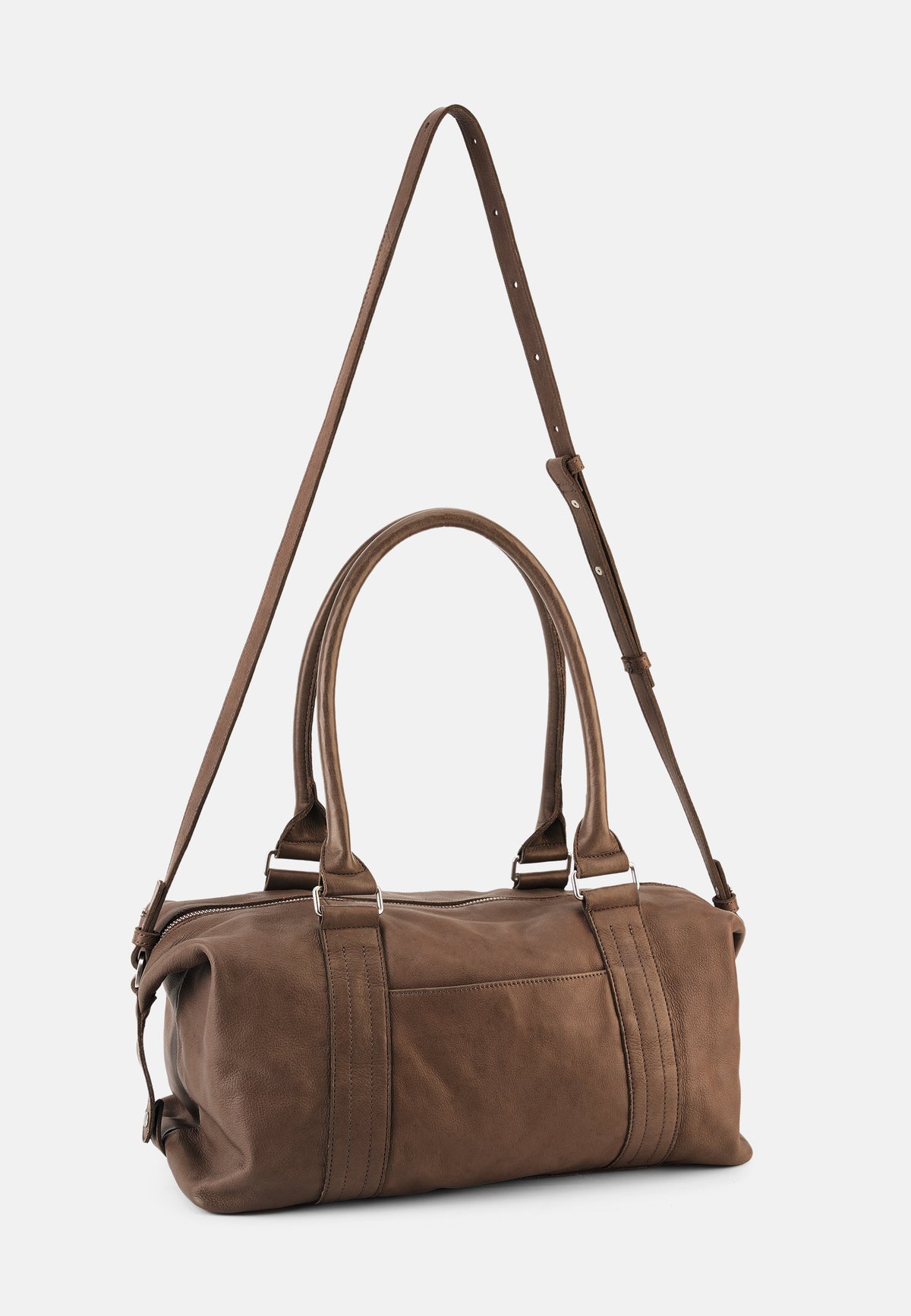 Schultertasche Pocket Play, dunkelbraune Tasche mit langem Schultergurt und Frontnähten