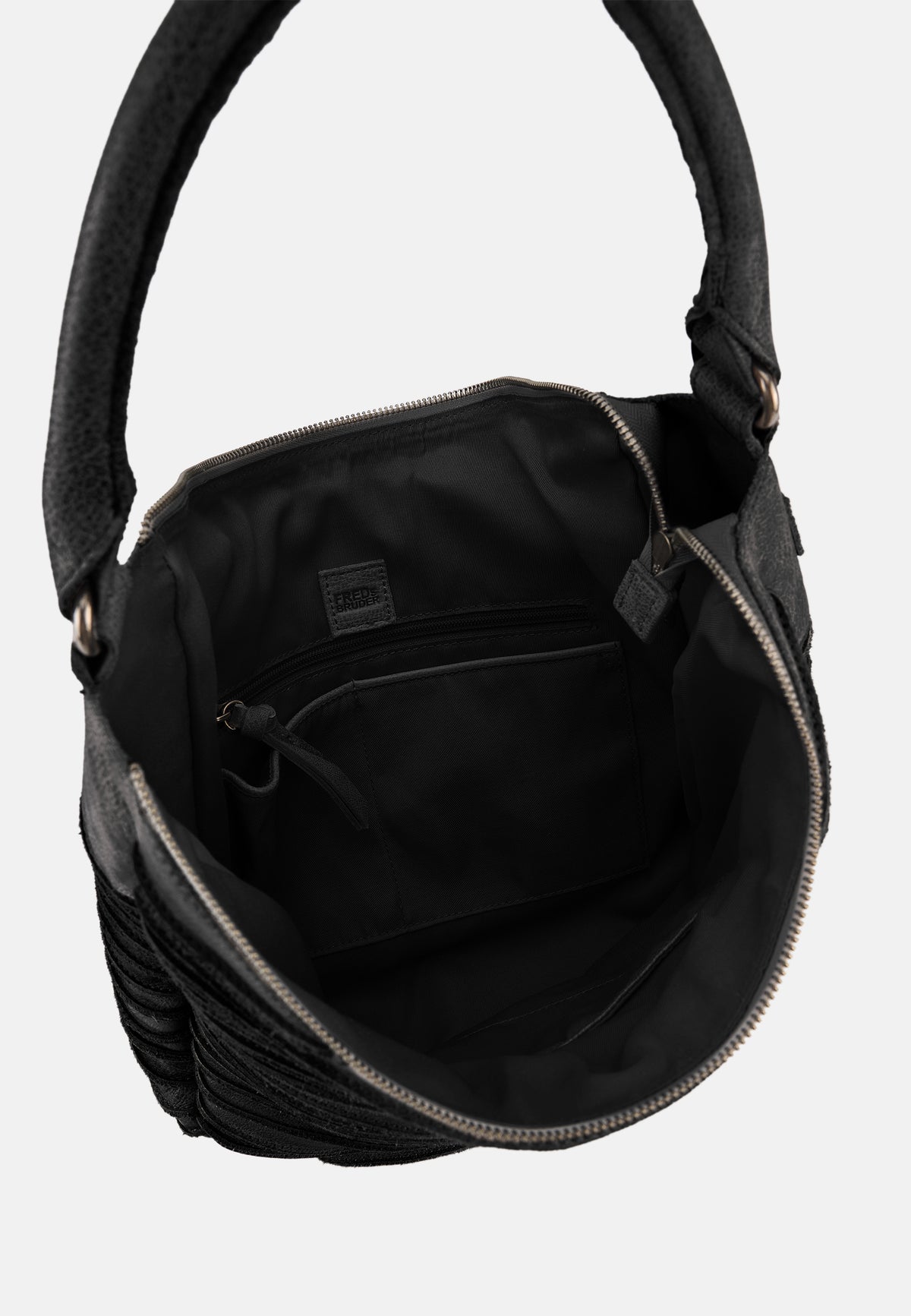 Riffeltier S Innenansicht: schwarze Hobo-Handtasche mit Reißverschlussfach