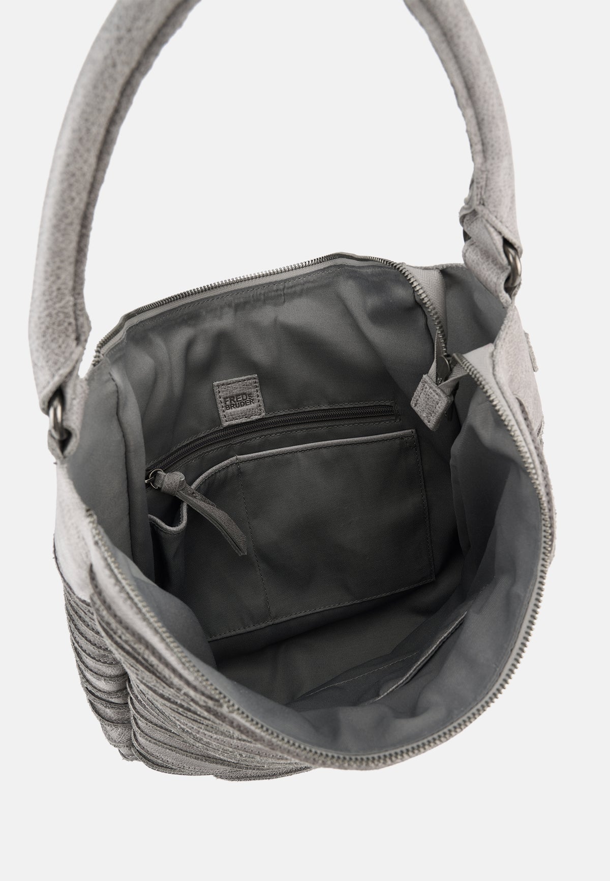 Riffeltier S Schultertasche grau, Innenraum mit Reißverschlussfach