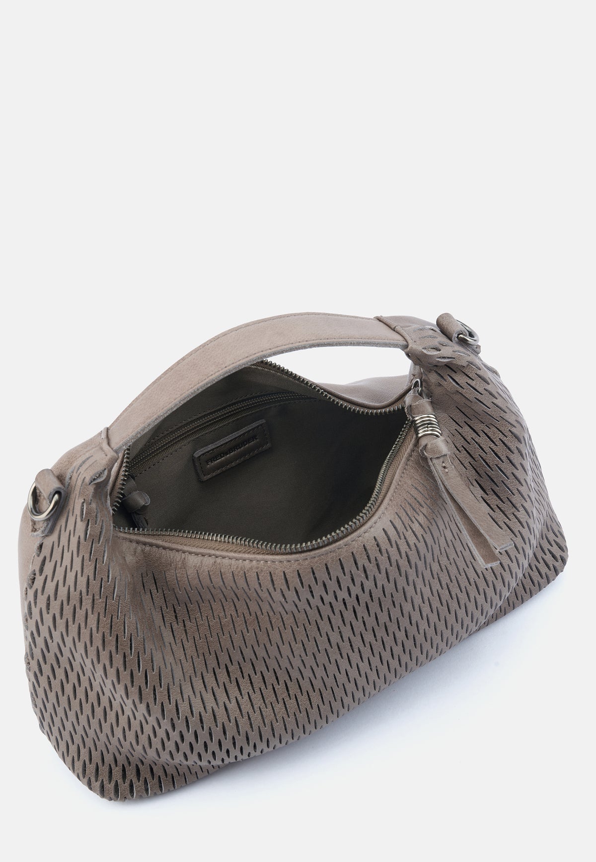 Beige Handtasche mit Prägstruktur und offenem Innenfach, Reißverschluss mit Zuglasche