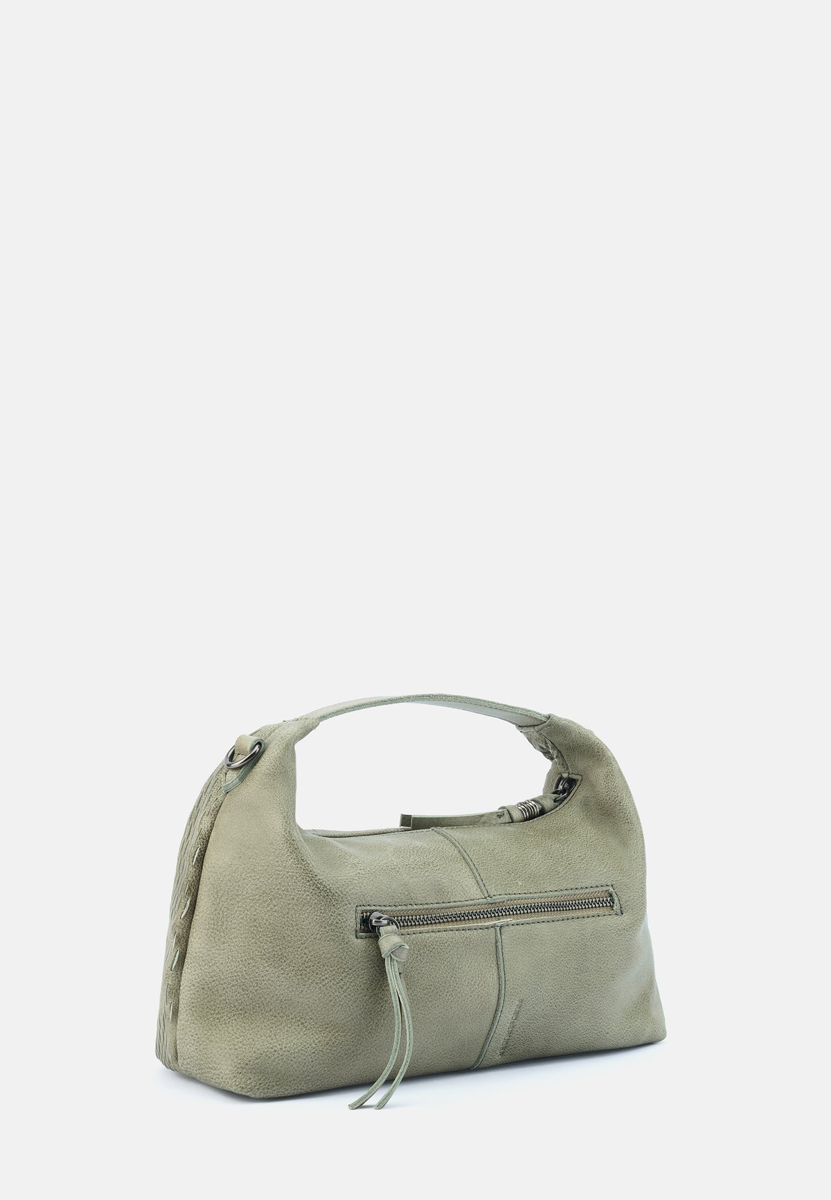 Olivgrüne Handtasche mit weicher Form, kurzen Henkeln und Reißverschlussfach vorn