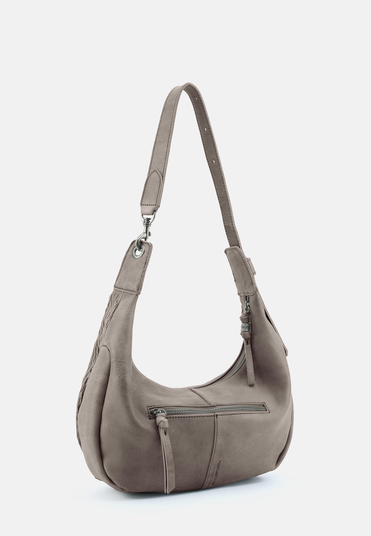 Runde Umhängetasche in Muddy Khaki Brown mit breitem Träger und Reißverschluss vorne
