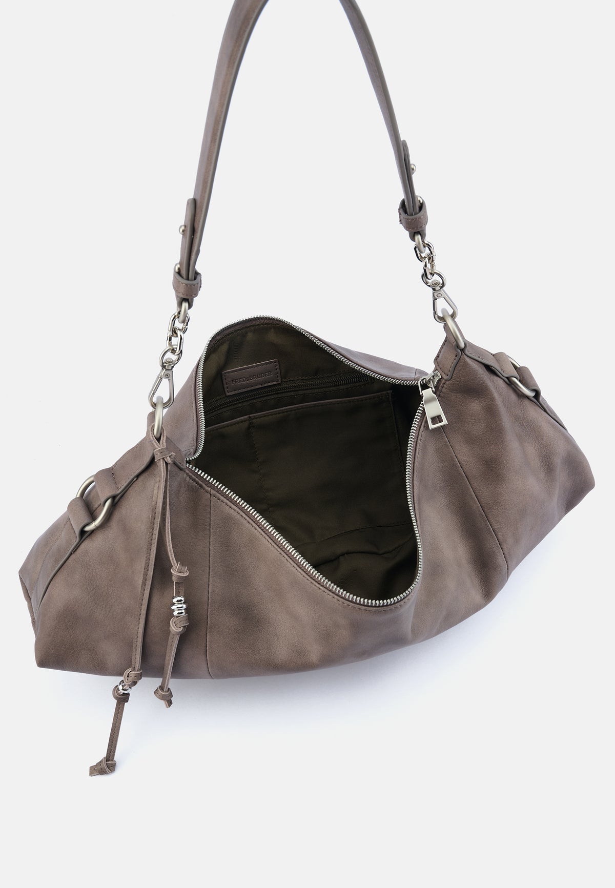 Stay With Me große Schultertasche, khakibraune Hobo-Form mit offenem Innenfach