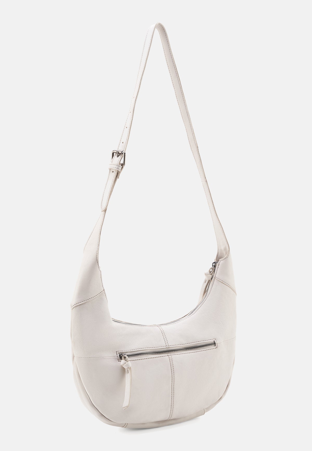 Cremefarbene Hobo-Tasche mit Front-Reißverschlussfach und seitlichem Innenfutter